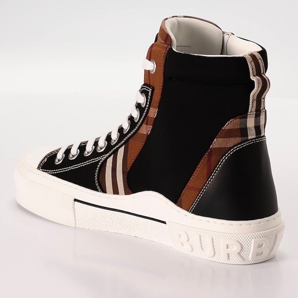 BURBERRY Signature Vintage Check Logo Canvas Leather High-Top Fashion Sneakers - Picture 10 of 16